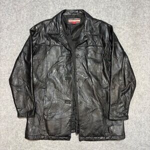 Tudor Court Haband Mens Black Patchwork Leather Jacket Coat Large Three Button